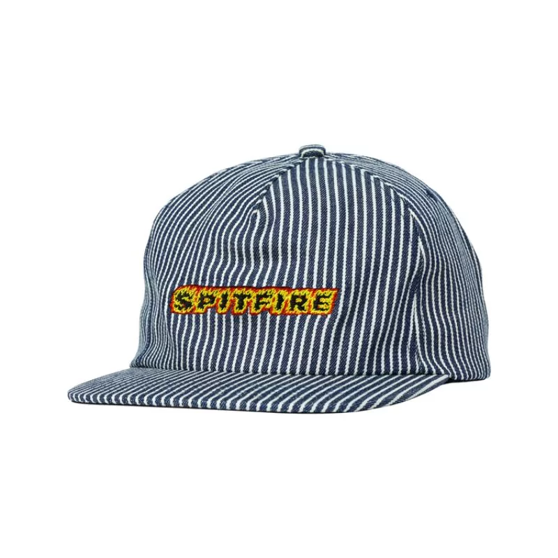 Spitfire / Cap Flames Script StrapBack / Indigo RailRoad Stripe