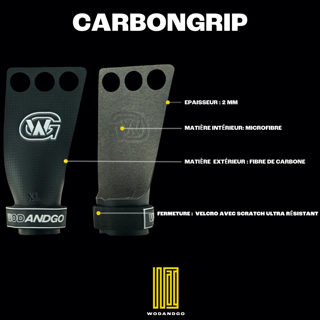 Maniques Gym CarbonGrip – Noir – 3 trous – Image 2