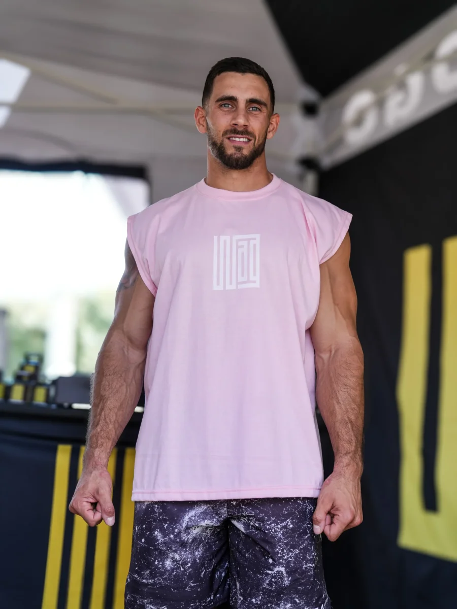 T-shirt oversize rose/blanc sans manches