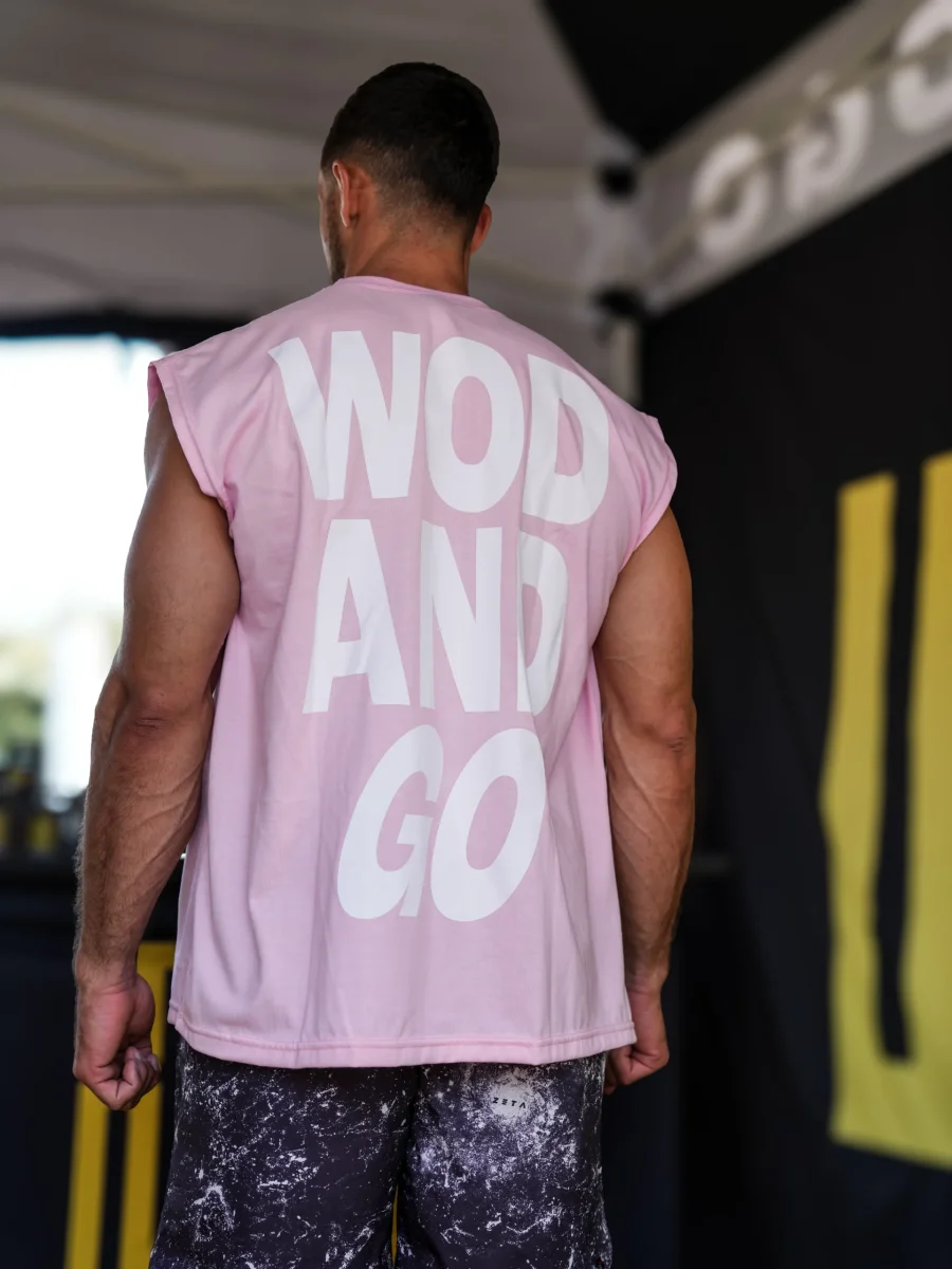 T-shirt oversize rose/blanc sans manches – Image 2