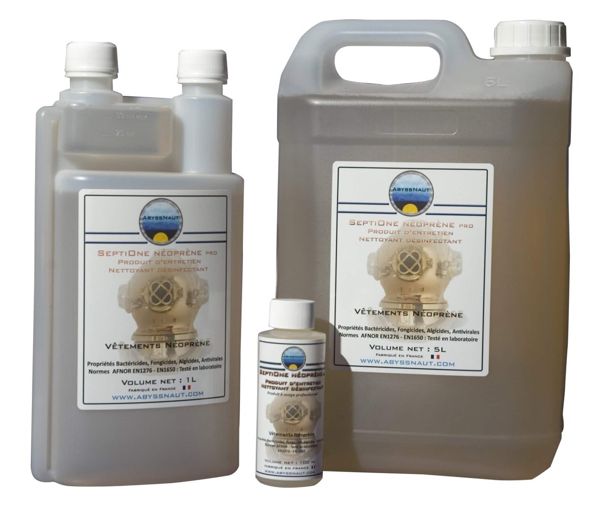 SeptiOne Pro Néoprène – Désinfectant nettoyant pour neoprene et vêtements de plongée