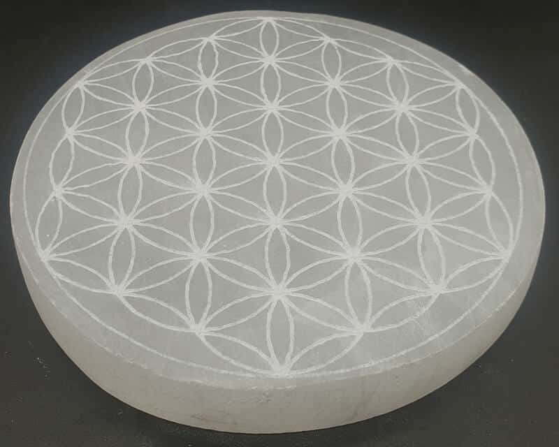 Plaque Sélénite Fleur de Vie Blanche 10cm