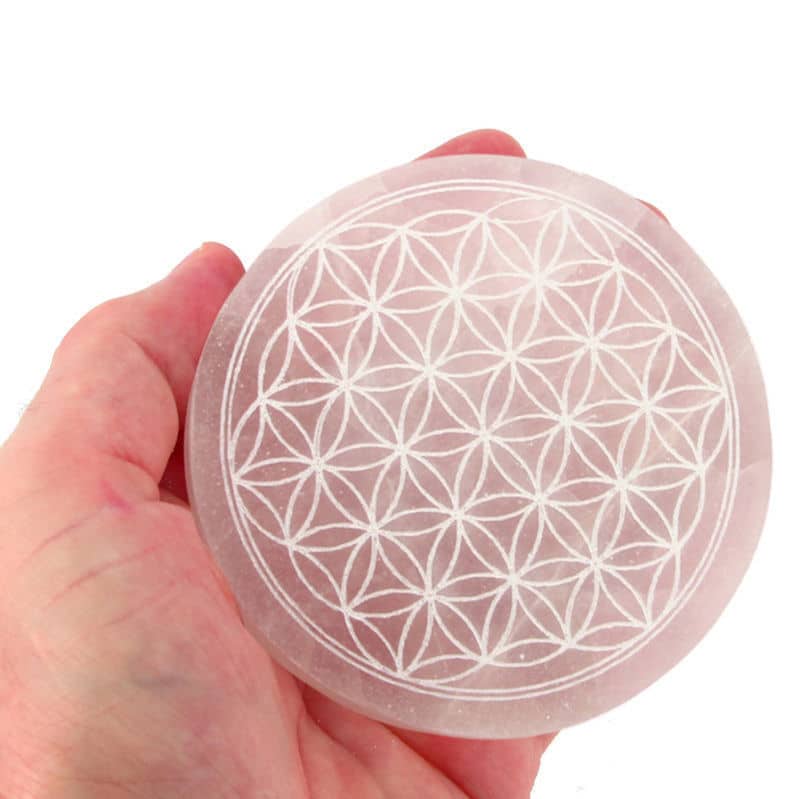 Plaque Sélénite Fleur de Vie Blanche 10cm – Image 2